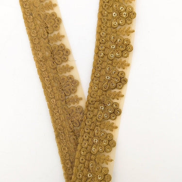 Brown Net Lace Trim With Floral Embroidery And Gold Sequins, Sequinned Trim, Wedding Trim Bridal Trim